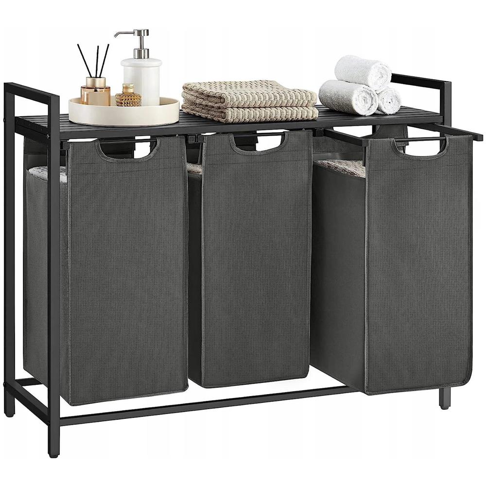 Mobile portabiancheria Valora 3 x 38L grigio e nero | Tre scomparti - Foto 1