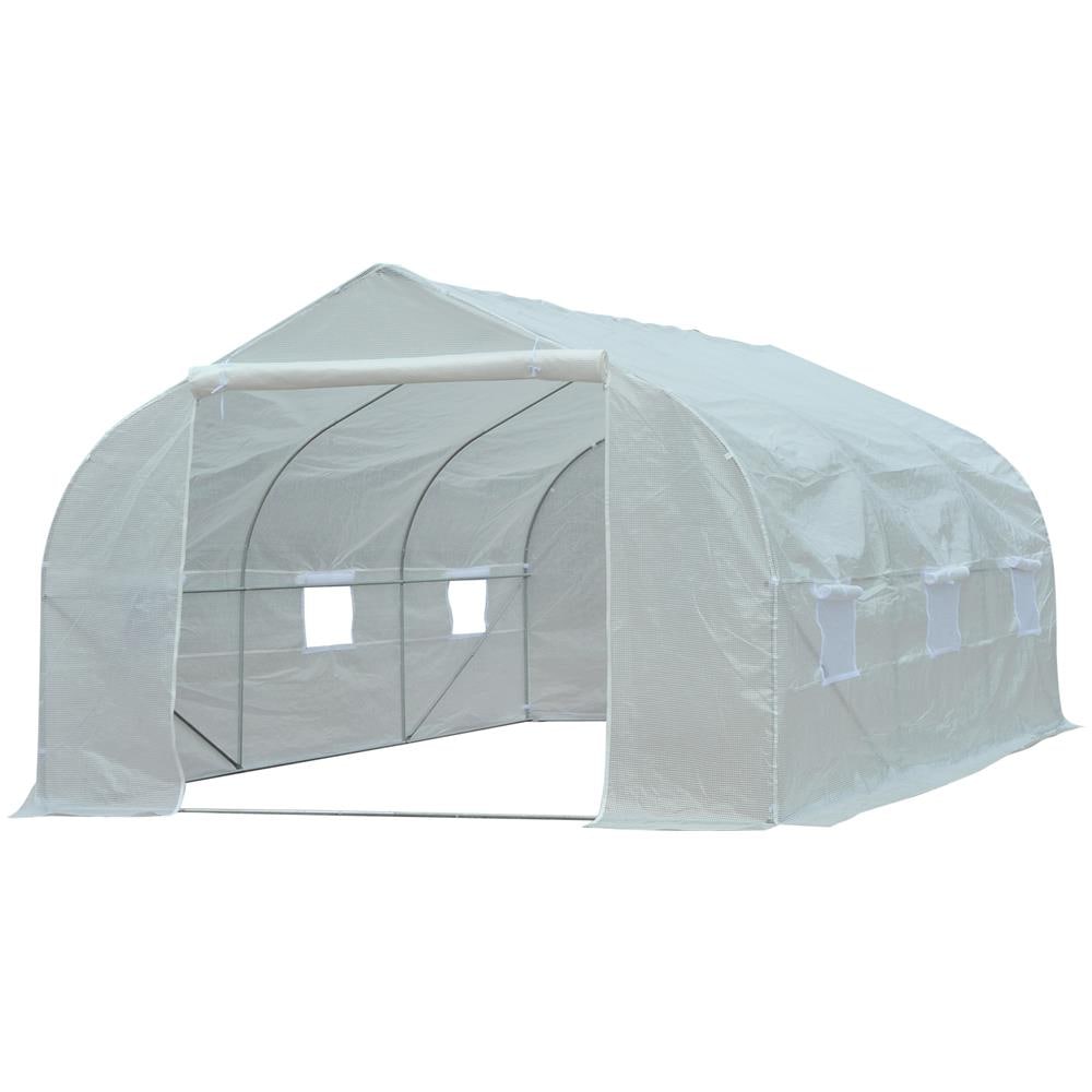 Serra Da Giardino Con Tetto A Spiovente In Pe Con Tubi In Ferro, Bianco, 450x300x200cm - Foto 1