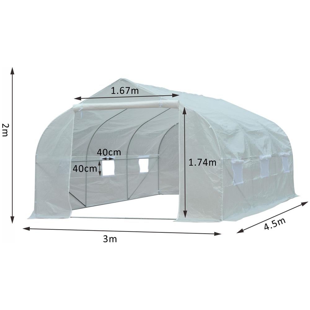 Serra Da Giardino Con Tetto A Spiovente In Pe Con Tubi In Ferro, Bianco, 450x300x200cm - Foto 2