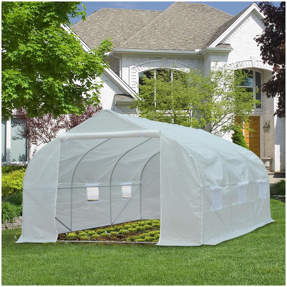 Serra Da Giardino Con Tetto A Spiovente In Pe Con Tubi In Ferro, Bianco, 450x300x200cm - Foto 3