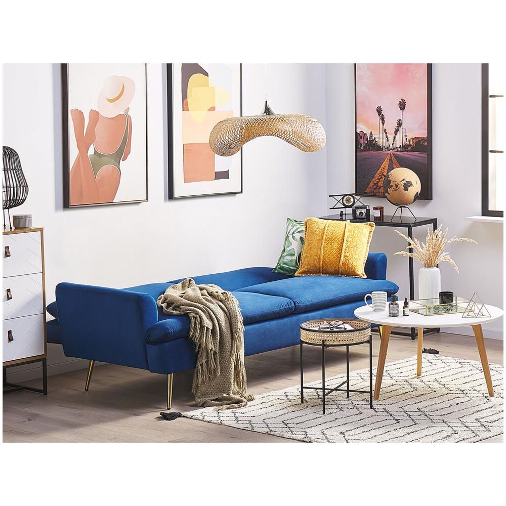 Divano Letto 3 Posti In Velluto Blu Navy Vettre - Foto 1