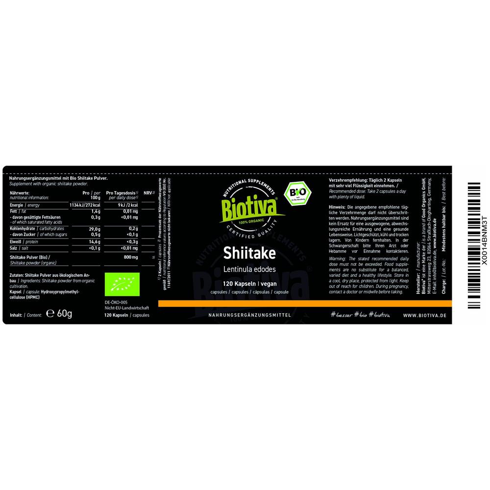 Shiitake Bio - 120 Capsule - 100% Biologico - Vegano - Senza Additivi - Confezionato E Certificato In Germania - Foto 2