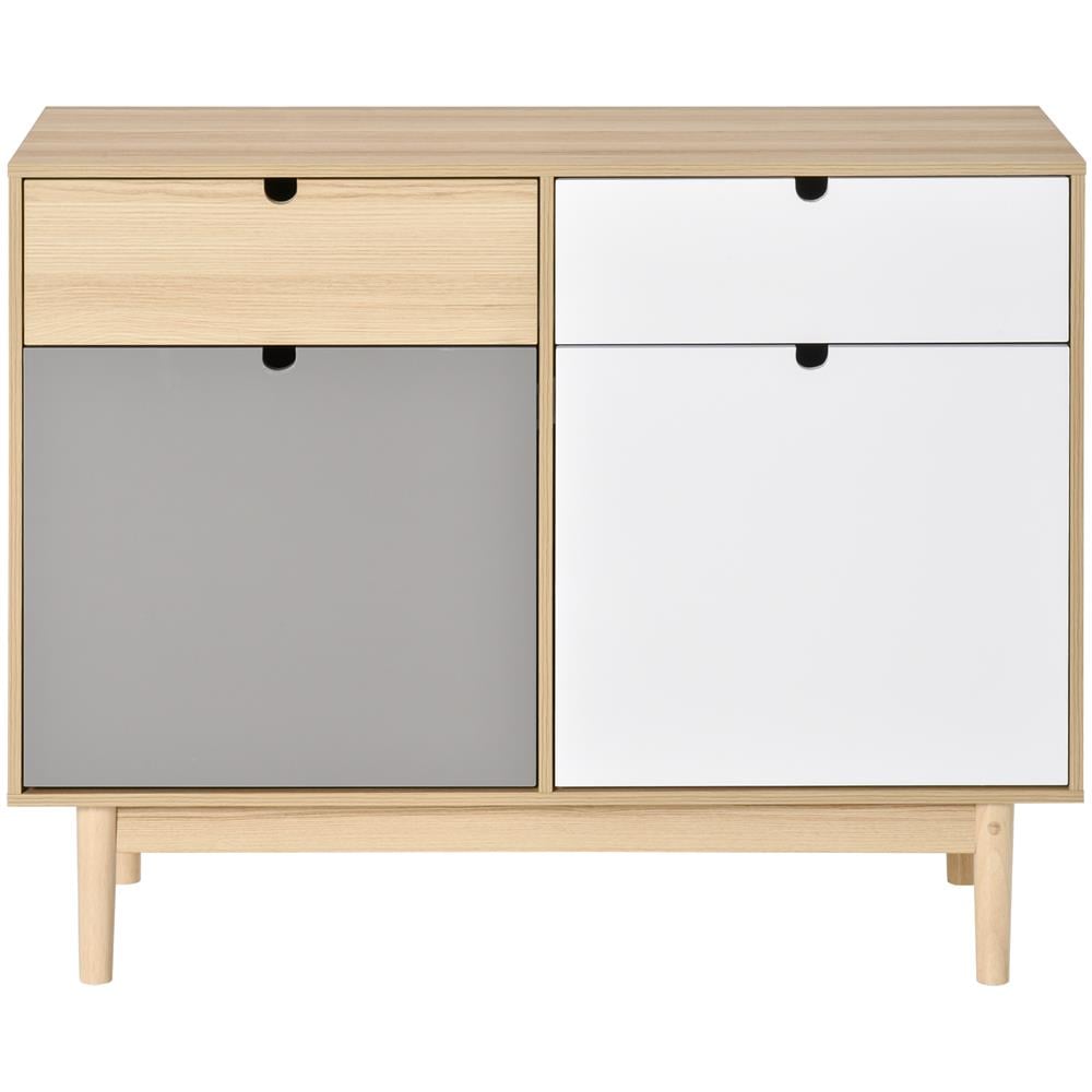 Mobile Multiuso Stile Nordico, Armadietto Due Ante Con Cassetti Per Cucina E Ingresso, 100x40x79.5cm, Multicolore - Foto 2