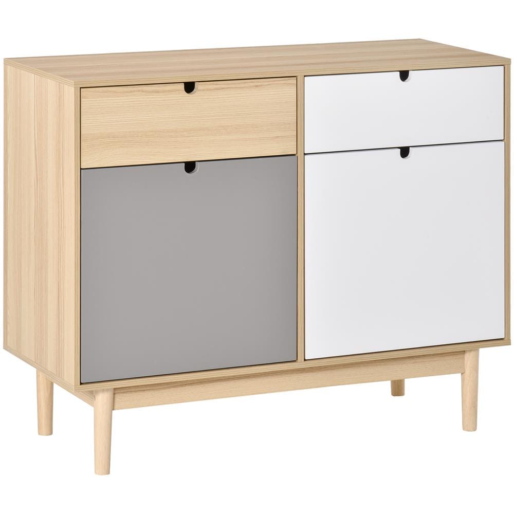 Mobile Multiuso Stile Nordico, Armadietto Due Ante Con Cassetti Per Cucina E Ingresso, 100x40x79.5cm, Multicolore - Foto 1