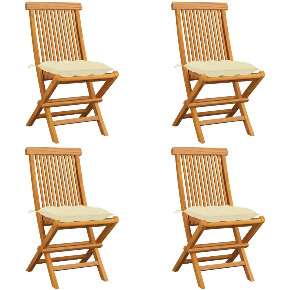 Sedie da Giardino con Cuscini Bianco Crema 4pz Massello di Teak - Foto 1