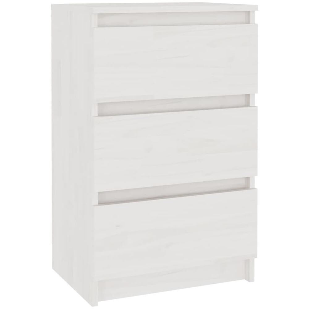 Comodino Bianco 40x29,5x64 Cm In Legno Massello Di Pino - Foto 2