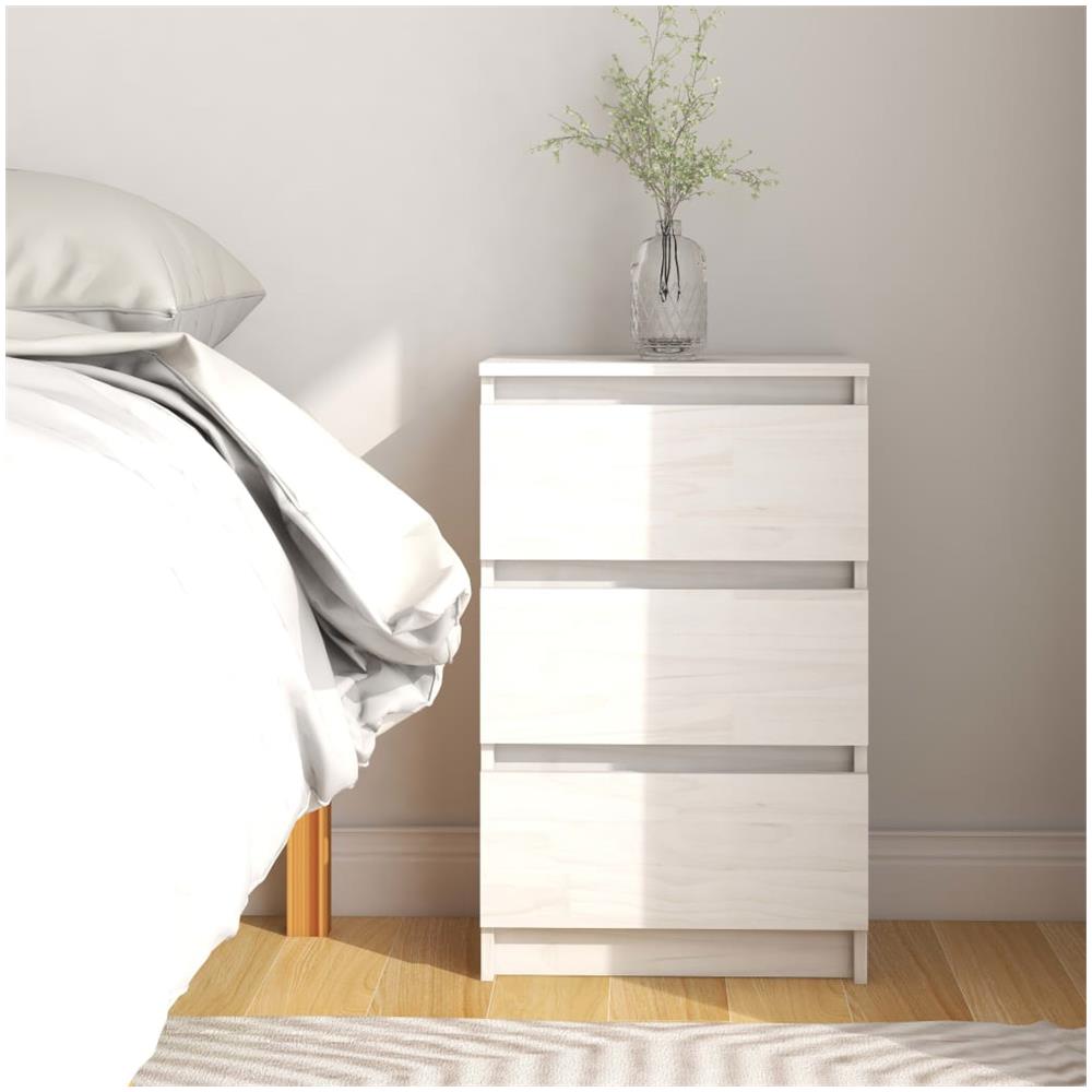 Comodino Bianco 40x29,5x64 Cm In Legno Massello Di Pino - Foto 1