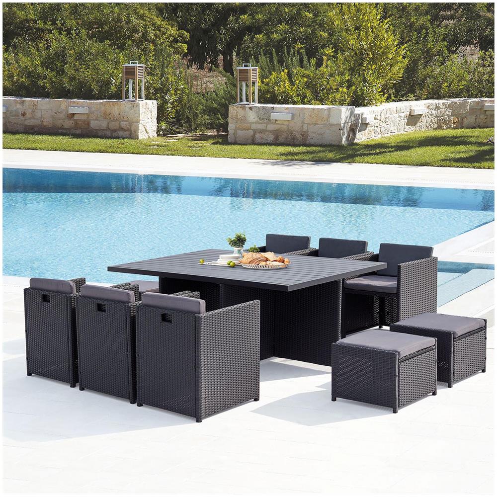 Salotto Da Giardino A Incasso 10 Posti Resina Intrecciata Nero/grigio Sunset - Foto 6