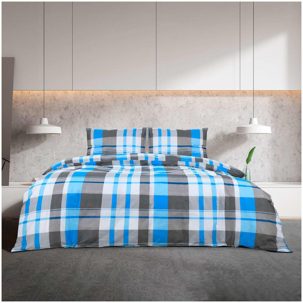 Set Copripiumino Blu E Grigio 200x200 Cm In Cotone - Foto 3