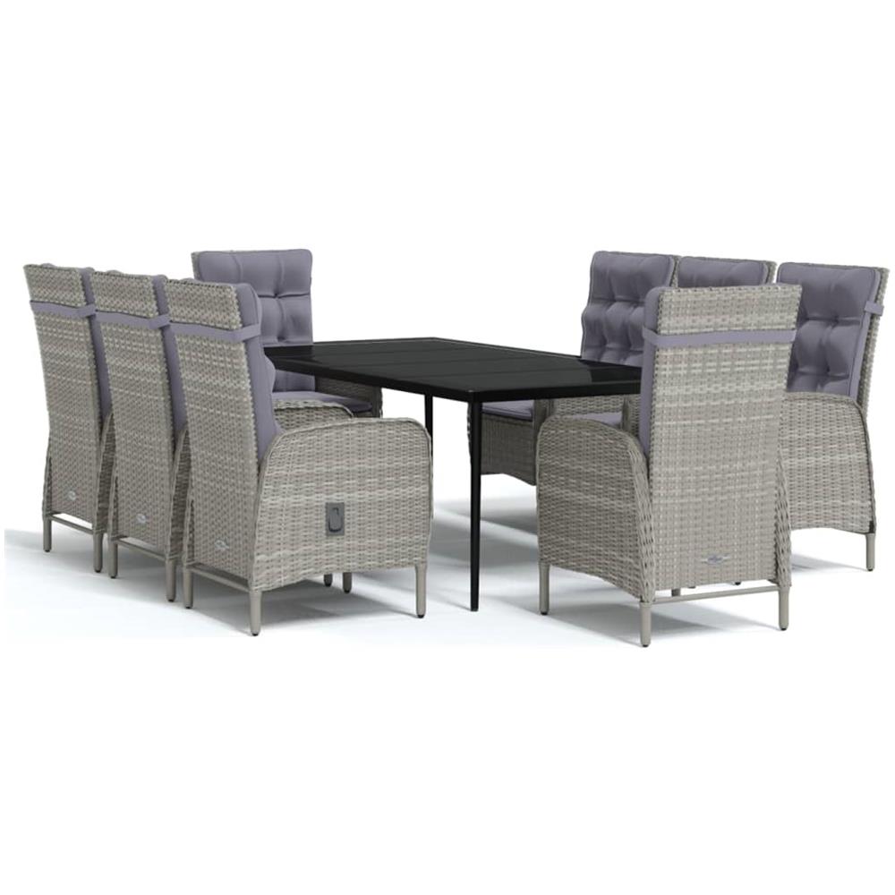 Set Da Pranzo Per Giardino 9 Pz Con Cuscini Grigio E Nero - Foto 2