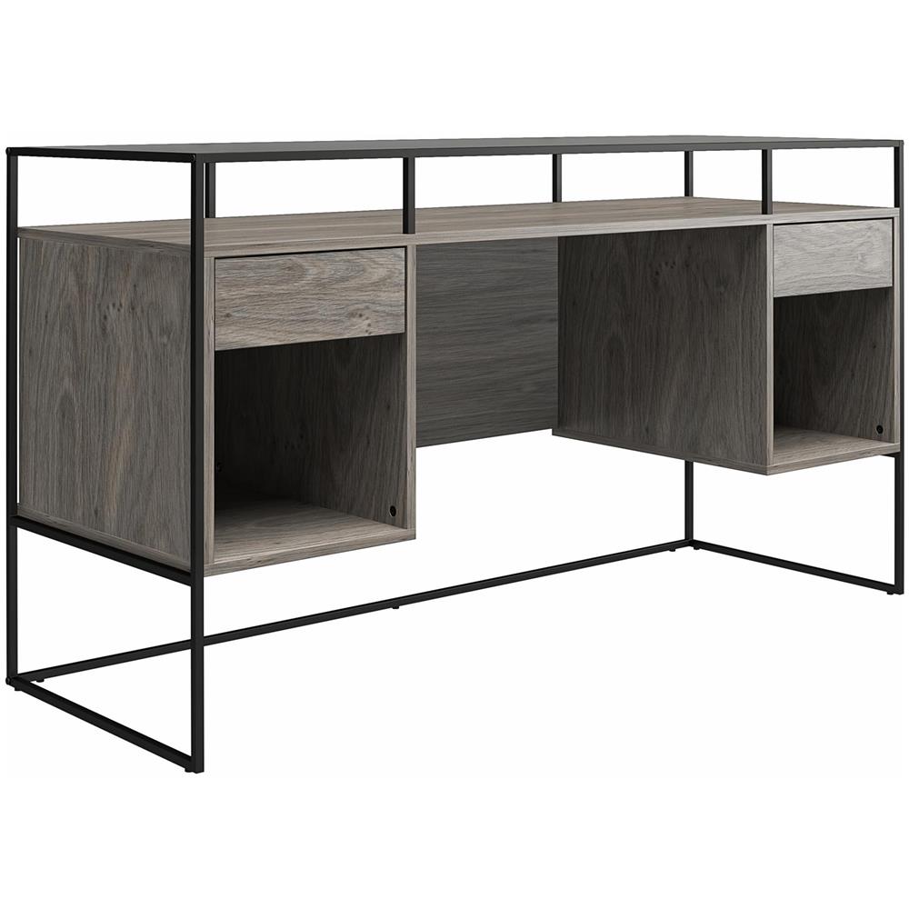 Camley Scrivania Con 2 Cassetti E Contenitore In Vetro E Base In Mdf Rovere Grigio - Foto 1