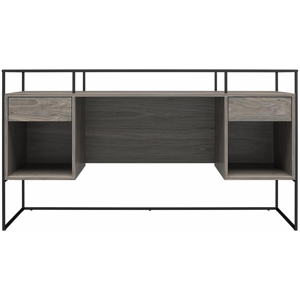 Camley Scrivania Con 2 Cassetti E Contenitore In Vetro E Base In Mdf Rovere Grigio - Foto 2