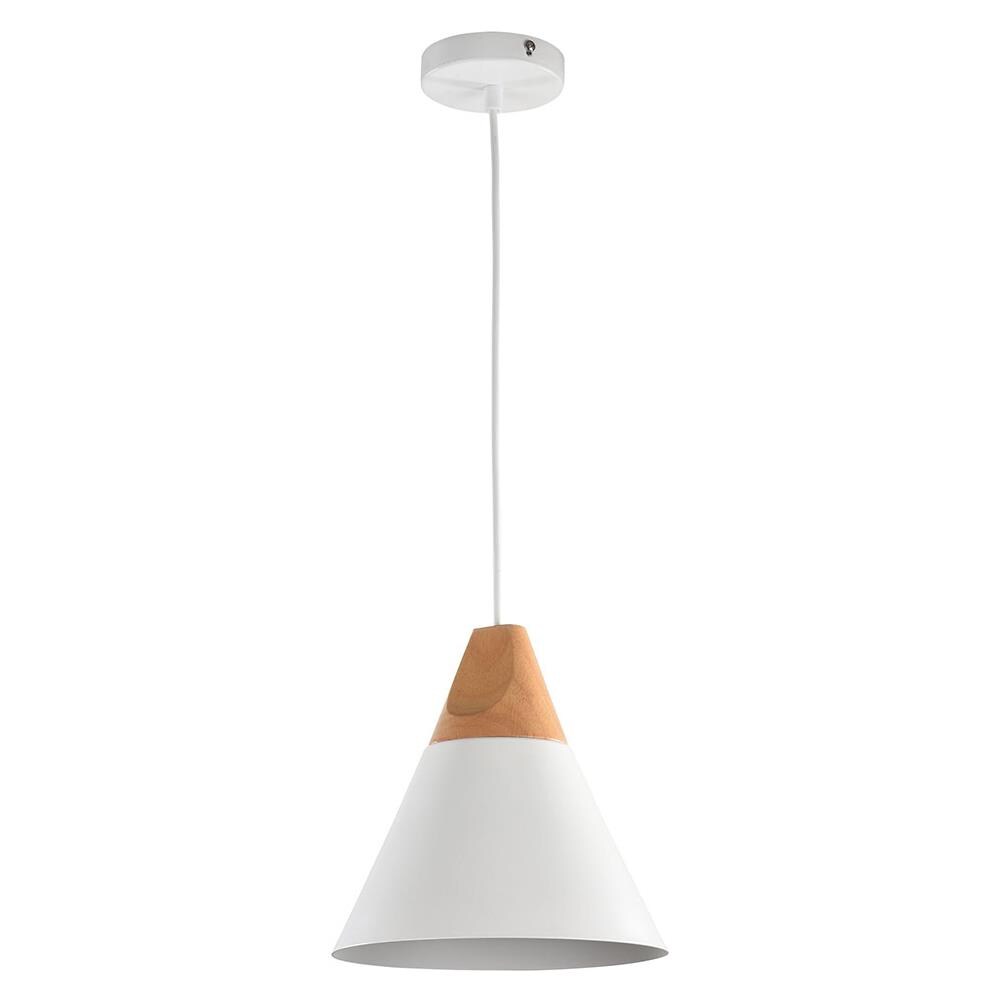Lampada A Sospensione Baviera - Diametro 30cm, Metall E Legno, Altezza Regolabile, Bianco, Con Attacco E27