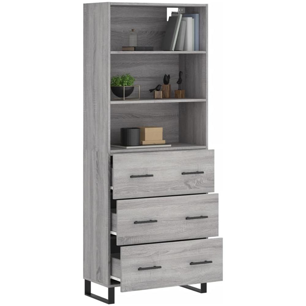 Credenza Grigio Sonoma 69,5x34x180 Cm In Legno Multistrato - Foto 3