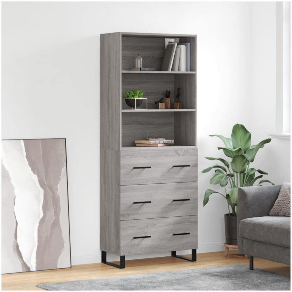 Credenza Grigio Sonoma 69,5x34x180 Cm In Legno Multistrato - Foto 1