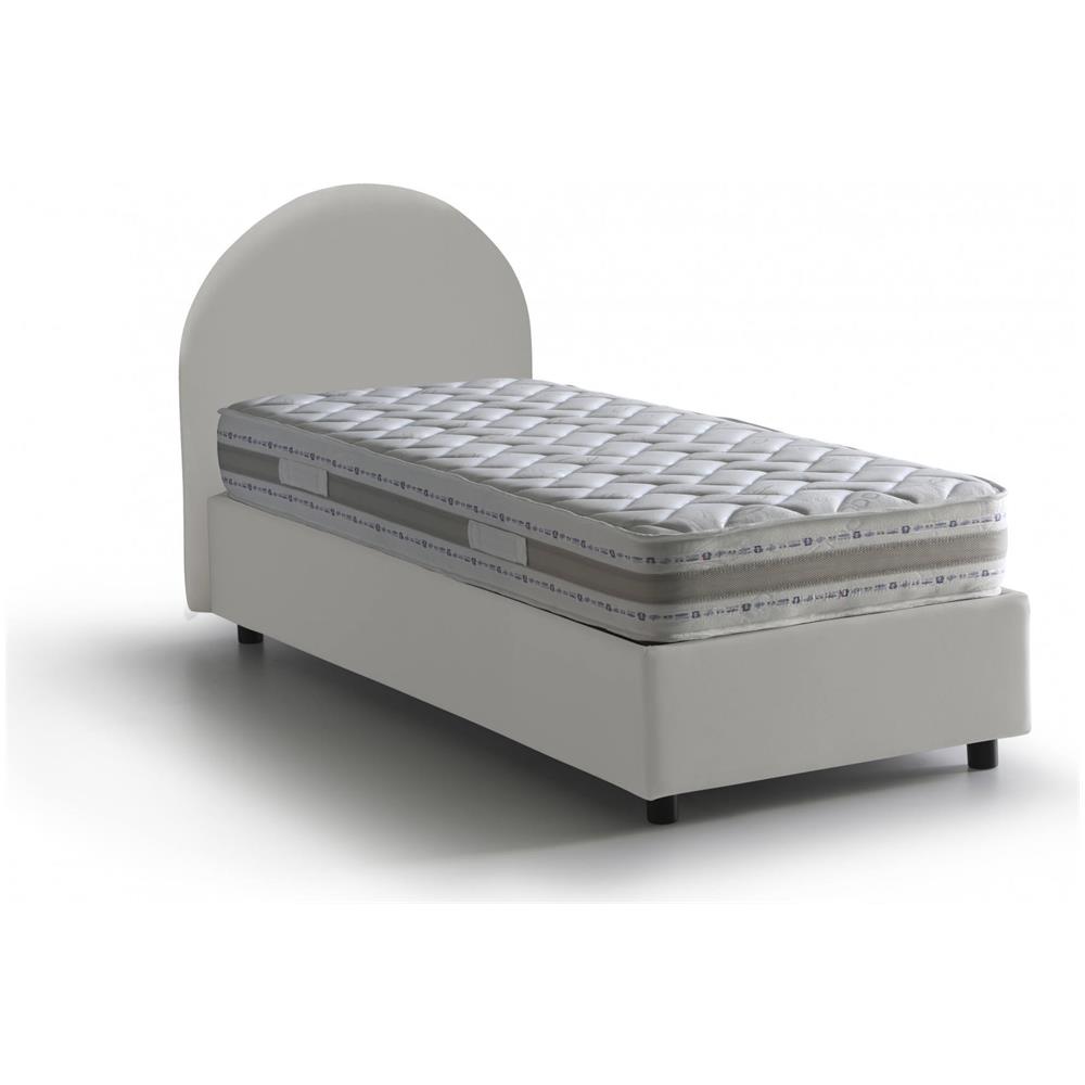 Letto Singolo Ginevra, Letto Contenitore Con Rivestimento In Ecopelle, 100% Made In Italy, Apertura Frontale, Adatto Per Materasso Cm 80x190, Bianco - Foto 1