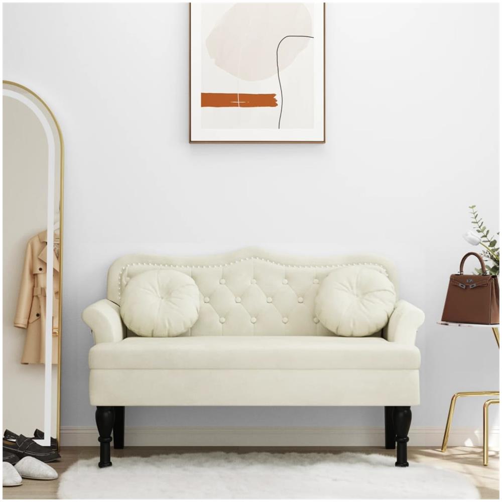 Panca Con Cuscini Crema 120,5x65x75 Cm In Velluto - Foto 1