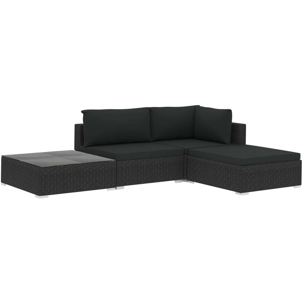 Set Divani da Giardino 4 pz con Cuscini in Polyrattan Nero - Foto 2