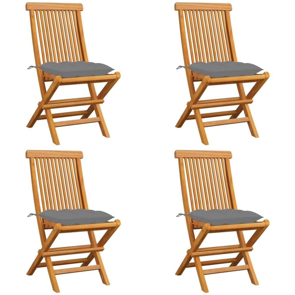 Sedie da Giardino con Cuscini Grigi 4 pz Massello di Teak - Foto 1