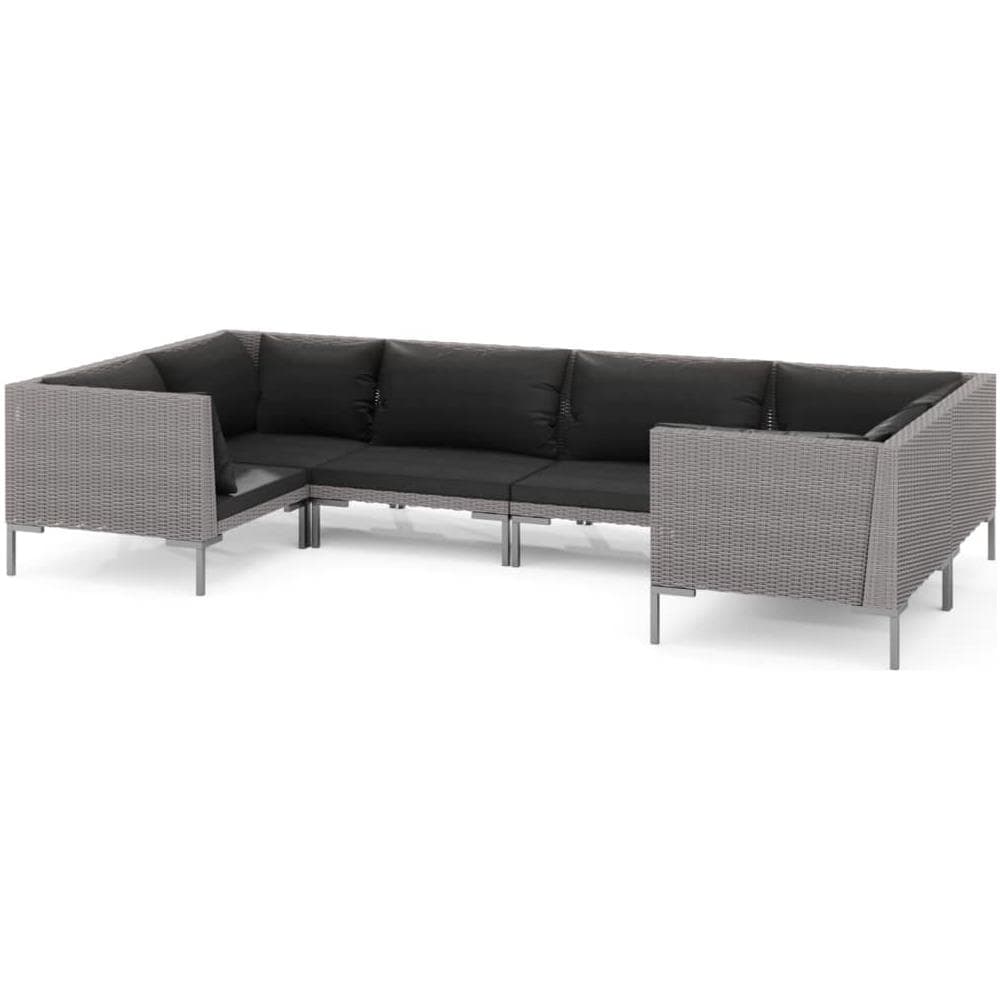 Set Divani Giardino 6 Pz Con Cuscini In Polyrattan Grigio Scuro - Foto 1