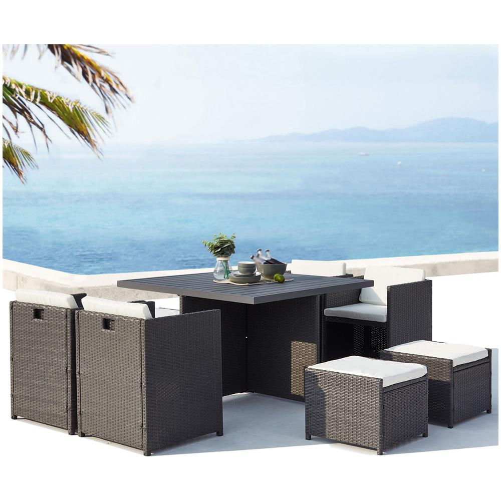 Salotto Da Giardino A Incasso 8 Posti Resina Intrecciata Grigio/bianco Sunset - Foto 7