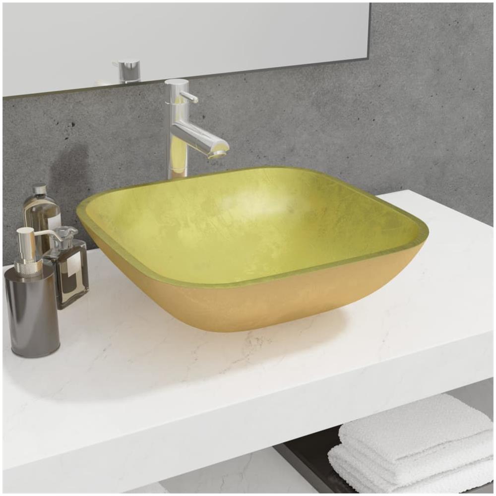 Lavandino In Vetro 42x42x14 Cm Oro - Foto 1