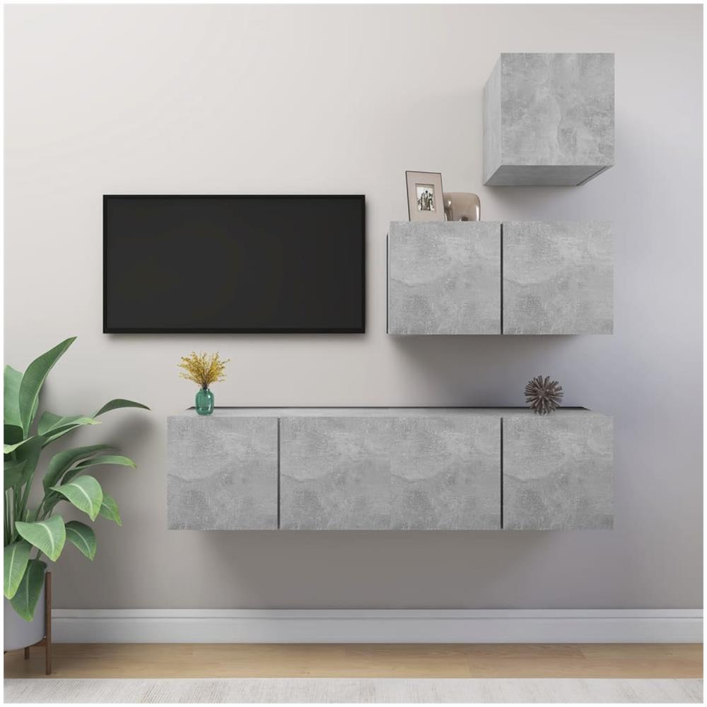 Set Porta Tv 4 Pz Grigio Cemento In Truciolato - Foto 1
