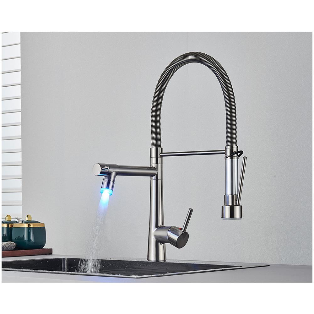 Rubinetto per lavello da cucina, Blackswan, tipo M354, modello nichelato, con LED e doccia mobile, misura 49 cm - Foto 4