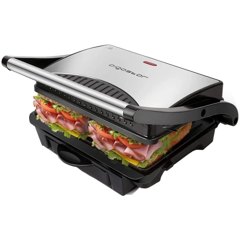 Hett 30hhj - Panini Maker / griglia, Pressa A Sandwich, Griglia Elettrica, 1000 Watt, Fredda Al Tocco, Antiaderente, Indicatore Luminoso, Argento. Design Esclusivo. - Foto 12