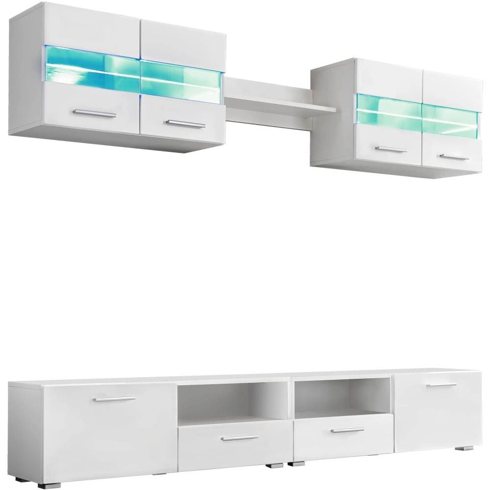 Set Parete Attrezzata Porta TV con Luci LED 5 pz Bianco Lucido - Foto 2
