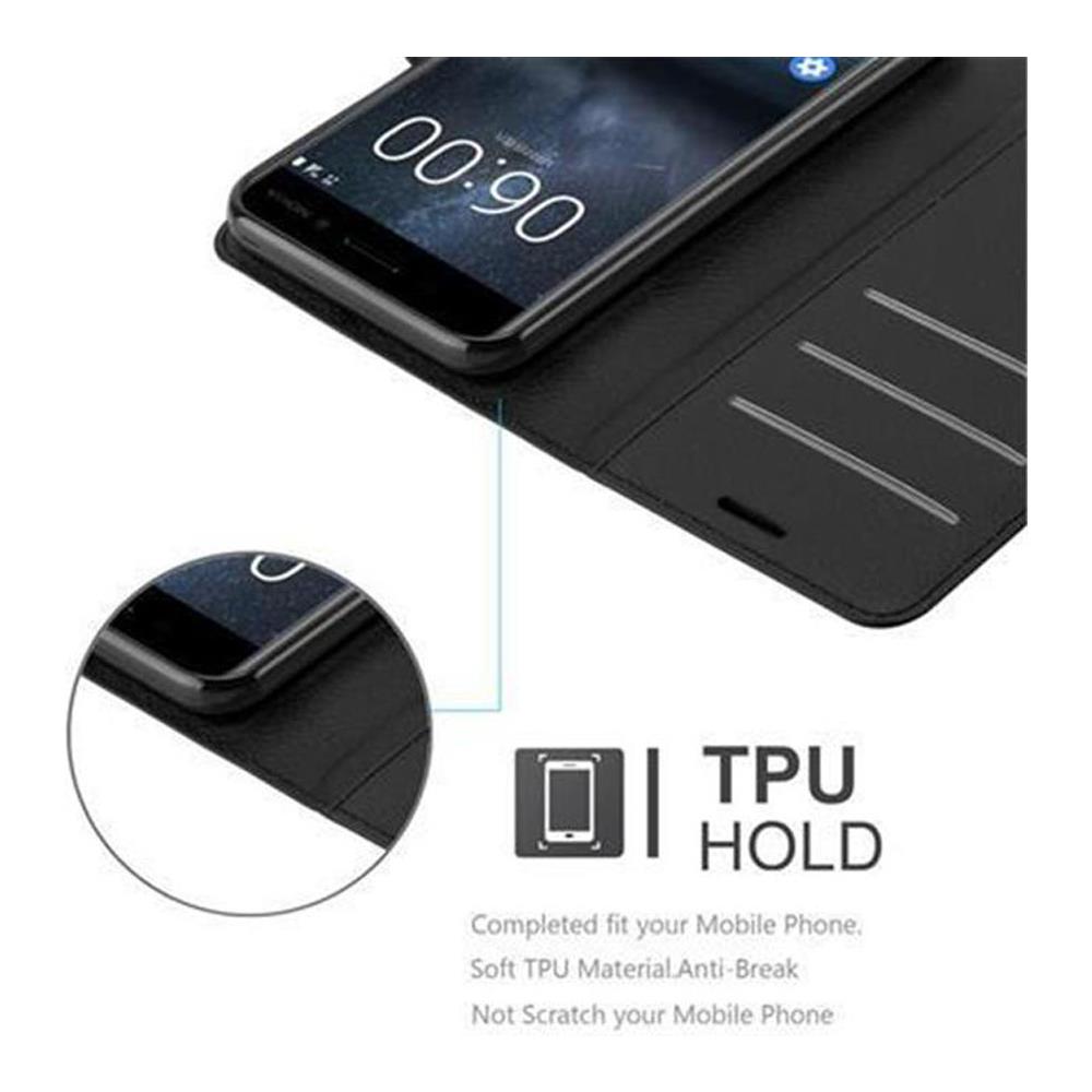 Custodia Compatibile Con Nokia 6 In Nero Carbone - Coperchio Protettiva Con Chiusura Magnetica, Funzione Stand E Tasca Per Le Carte - Foto 6