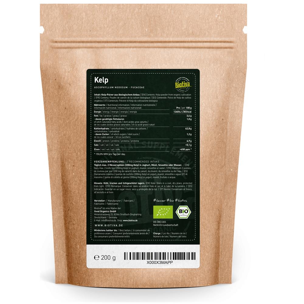 Alghe Kelp In Polvere Bio - Alta Dose - 200g - Laminariali - Iodio Naturale - Alghe Brune - Confezionato In Germania (de-eco-005) - 100% Vegano - Senza Distaccanti E Riempitivi - Foto 2