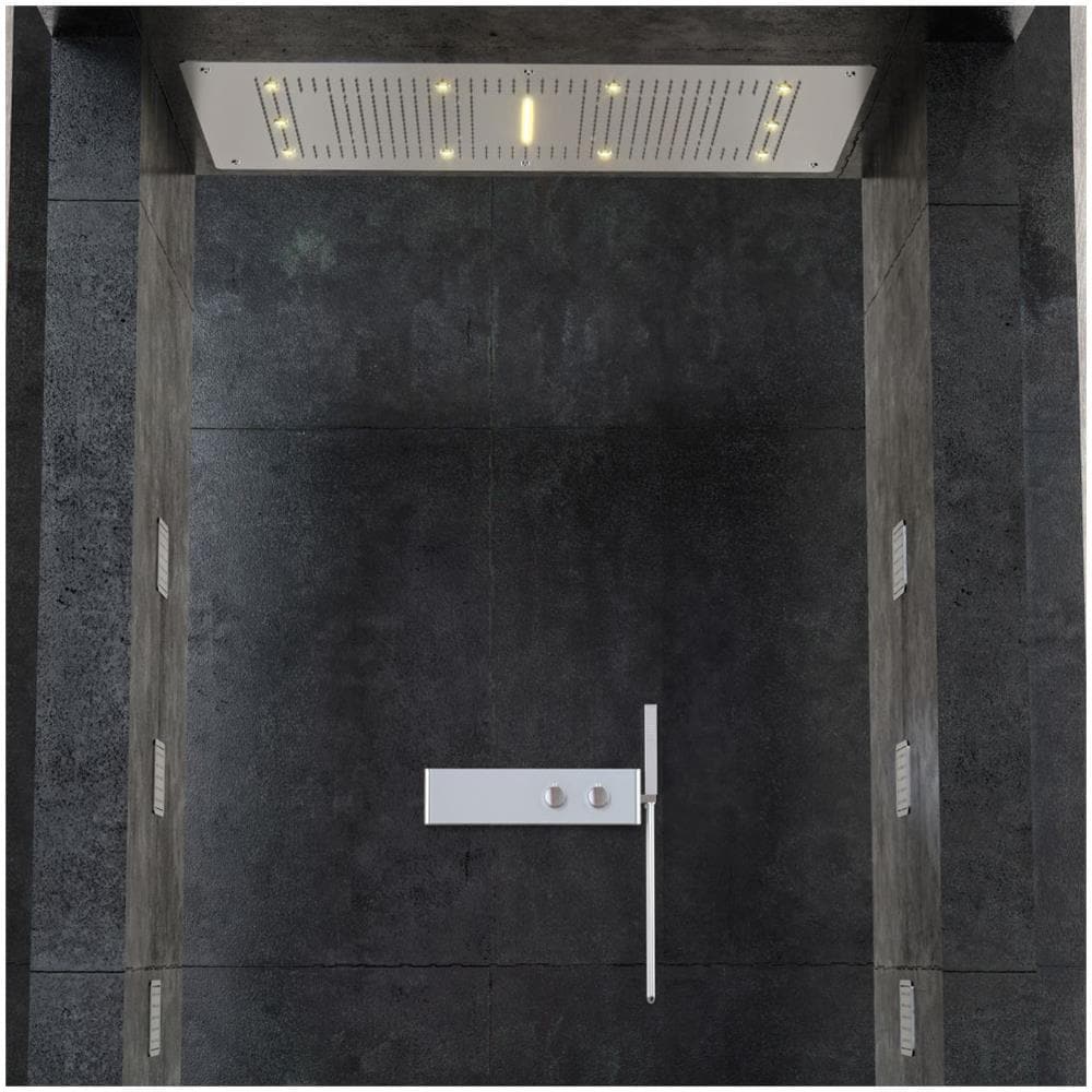 Soffione Doccia Led A Soffitto Installazione Da Incasso Con Cascata Acciaio Inox Rettangolare - Foto 2