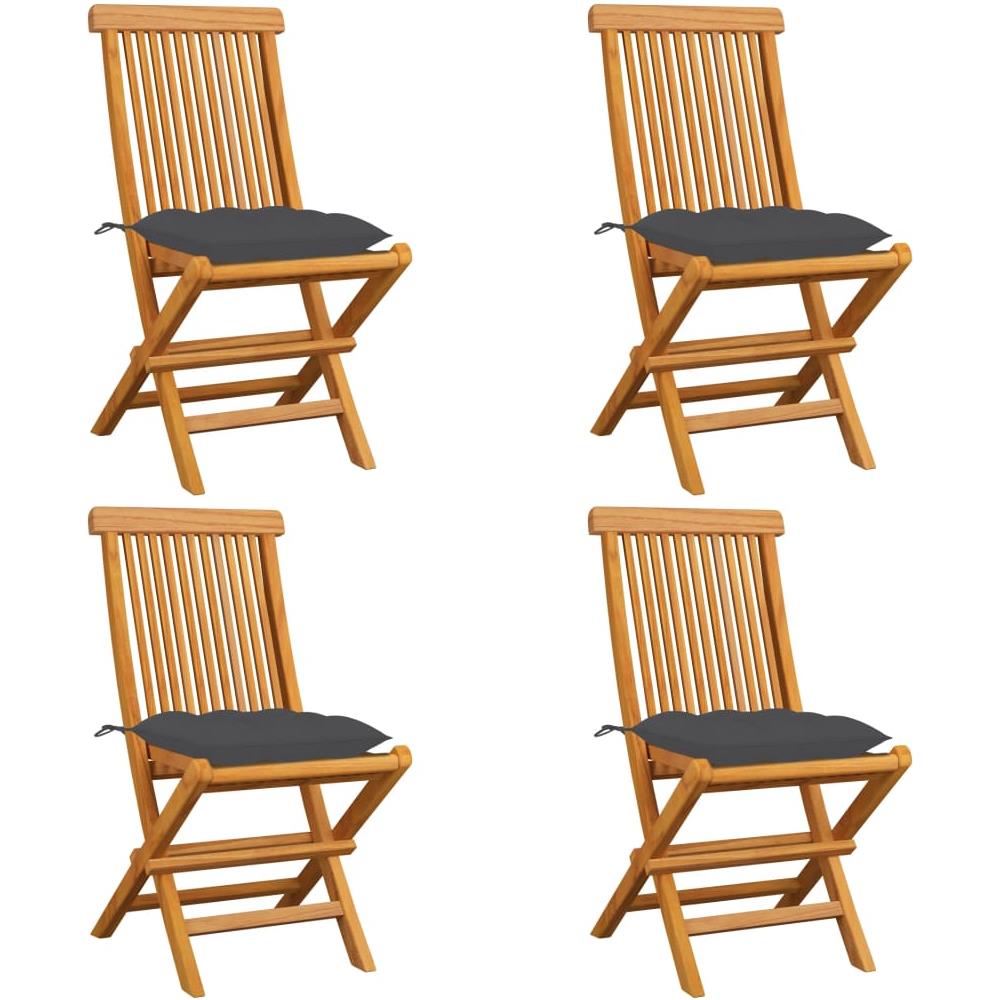Sedie da Giardino con Cuscini Antracite 4 pz Massello di Teak - Foto 1