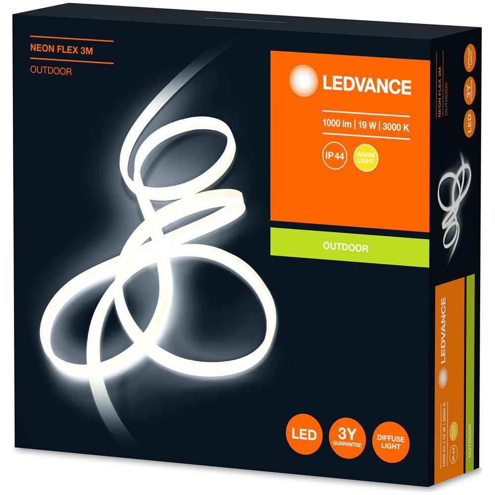 Ledvance Apparecchio A Parete E A Soffitto, Lampada Da Esterno, Neon Flex / 19 W, 220…240 V, Ampiezza Fascio Luminoso: 110°, Bianco Caldo, 3000 K, Materiale: Silicone, Ip44 - Foto 2