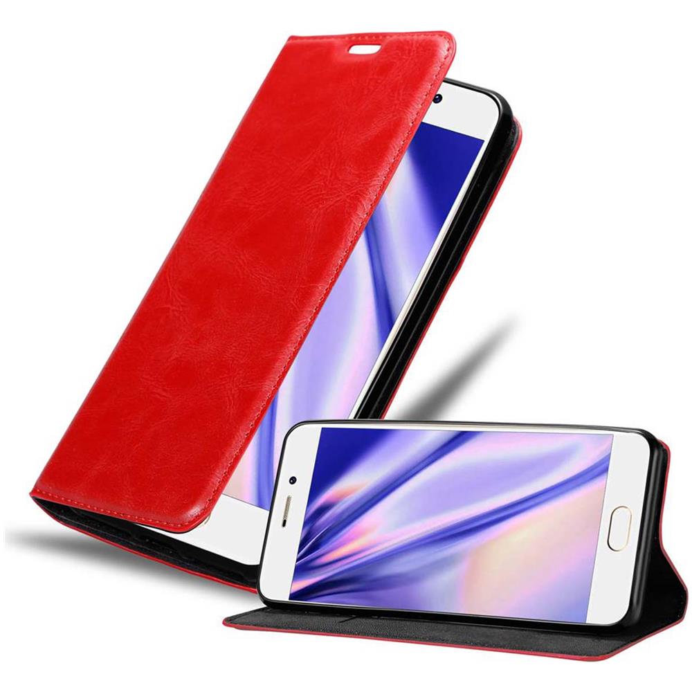 Custodia Compatibile Con Meizu Pro 7 In Rosso Mela - Coperchio Protettiva Con Chiusura Magnetica, Funzione Stand E Tasca Per Le Carte - Foto 1