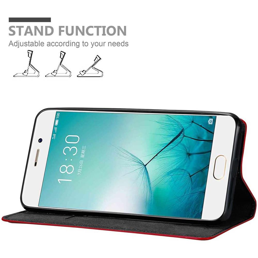 Custodia Compatibile Con Meizu Pro 7 In Rosso Mela - Coperchio Protettiva Con Chiusura Magnetica, Funzione Stand E Tasca Per Le Carte - Foto 2