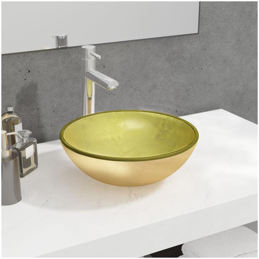 Lavandino In Vetro Temperato 35x12 Cm Oro - Foto 1