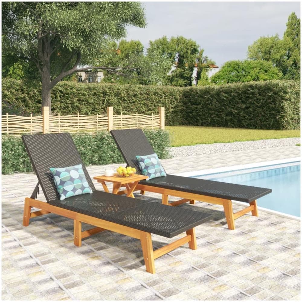 Sdraio 2pz Nero E Marrone Polyrattan E Legno Massello Di Acacia - Foto 1