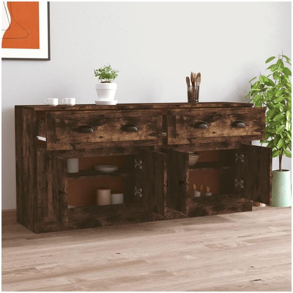 Credenze 2 Pz Rovere Fumo In Legno Multistrato - Foto 3