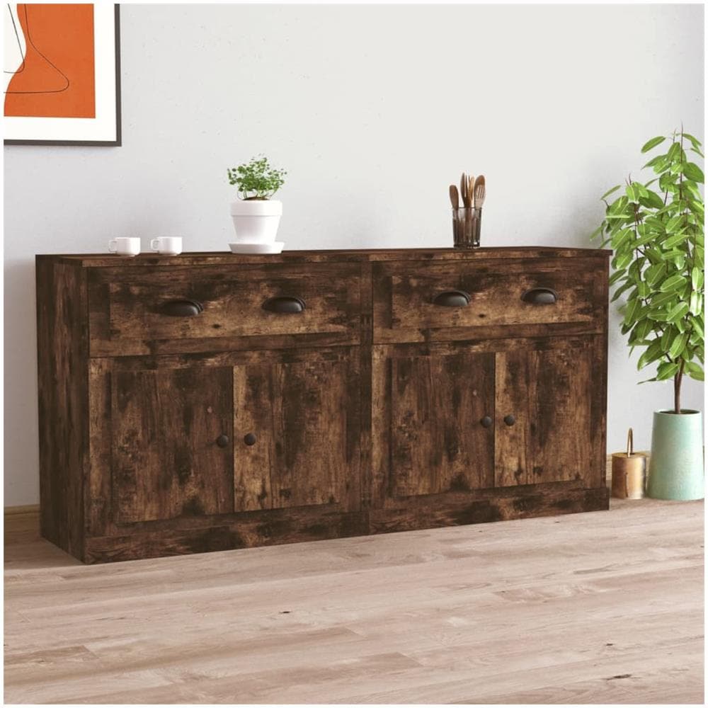 Credenze 2 Pz Rovere Fumo In Legno Multistrato - Foto 1