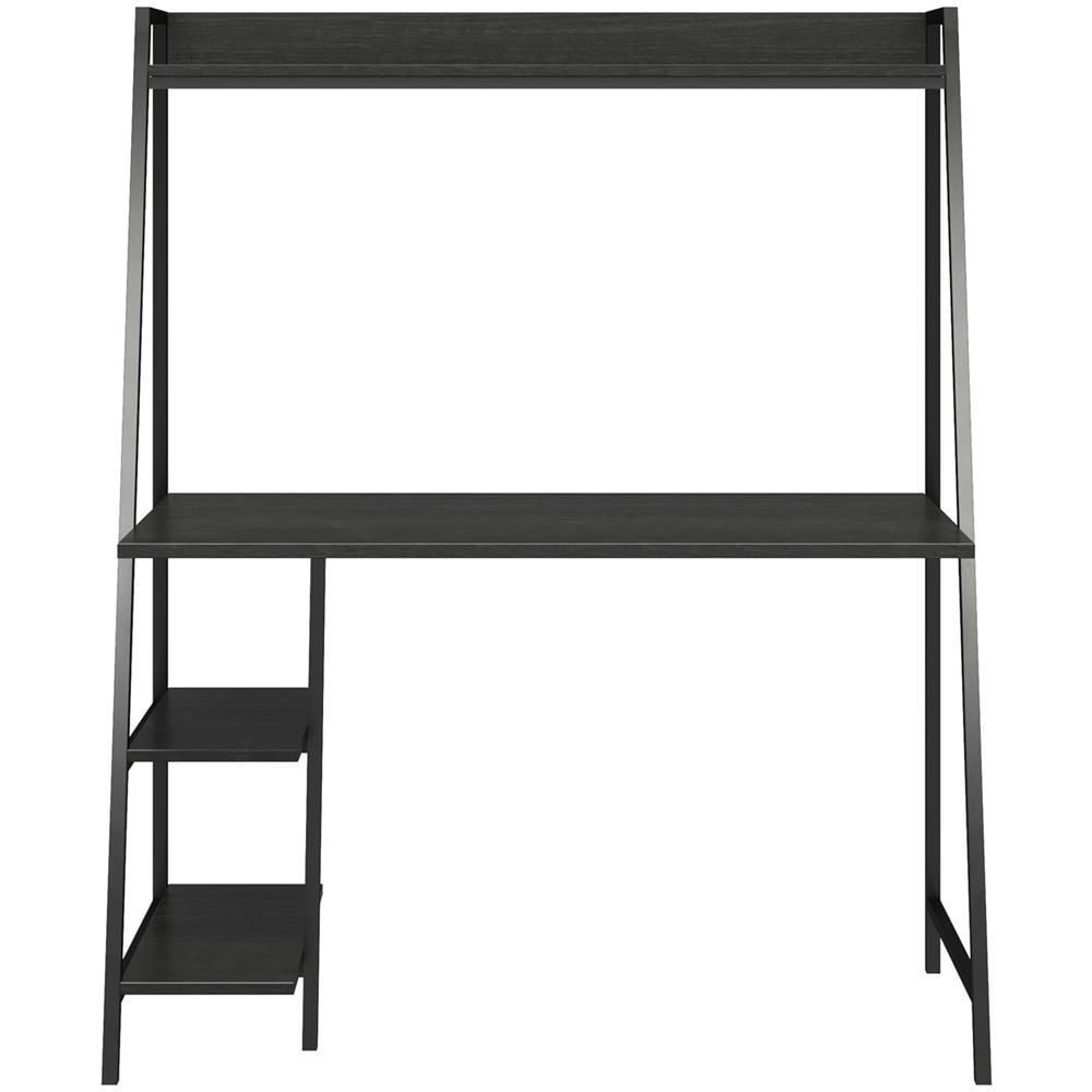 Bushwick Scrivania Con Scalette In Truciolare Laminato Rovere Nero E Struttura In Metallo Nero - Foto 2