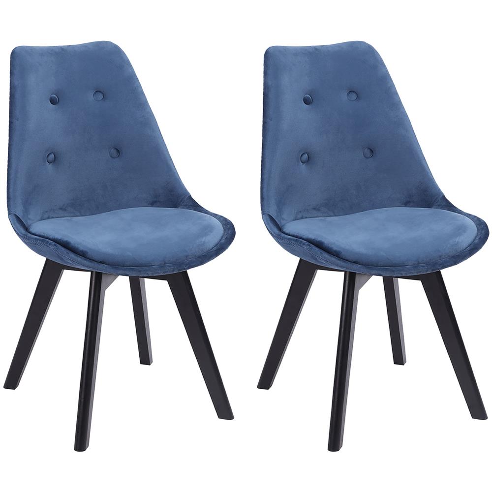 Set Di 2 Sedie Nora In Velluto Blu Con Cuscino - Foto 1