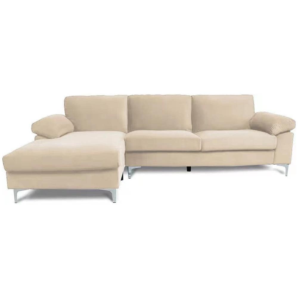 Galway Divano Ad Angolo Sinistro 4/5 Posti In Velluto Beige - Foto 1