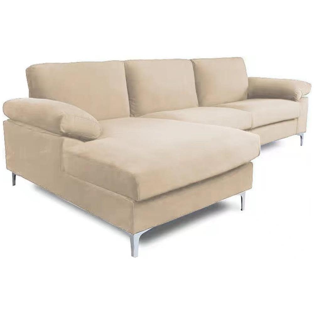 Galway Divano Ad Angolo Sinistro 4/5 Posti In Velluto Beige - Foto 2