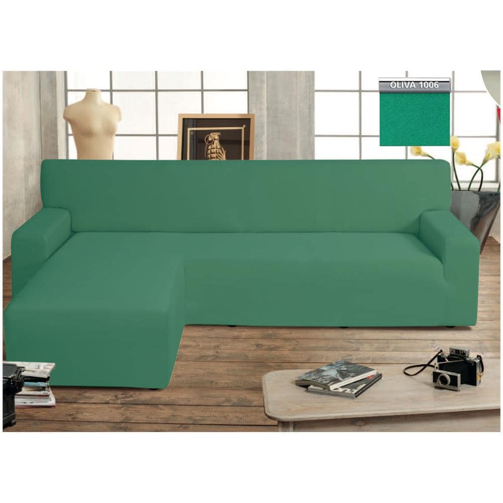 Copridivano Genius Con Penisola Chaise Longue Modello Swing Colore Verde Oliva Sinistra Oliva - Foto 1