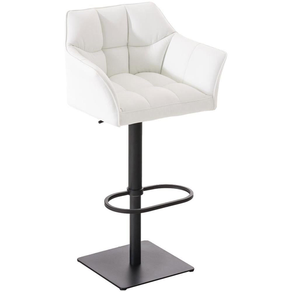 Sgabello Alto Regolabile Damaso in Similpelle I Sgabello Bancone con Braccioli E Schienale Imbottiti E Poggiapiedi, H 58-83 CM Bianco Nero - Foto 1