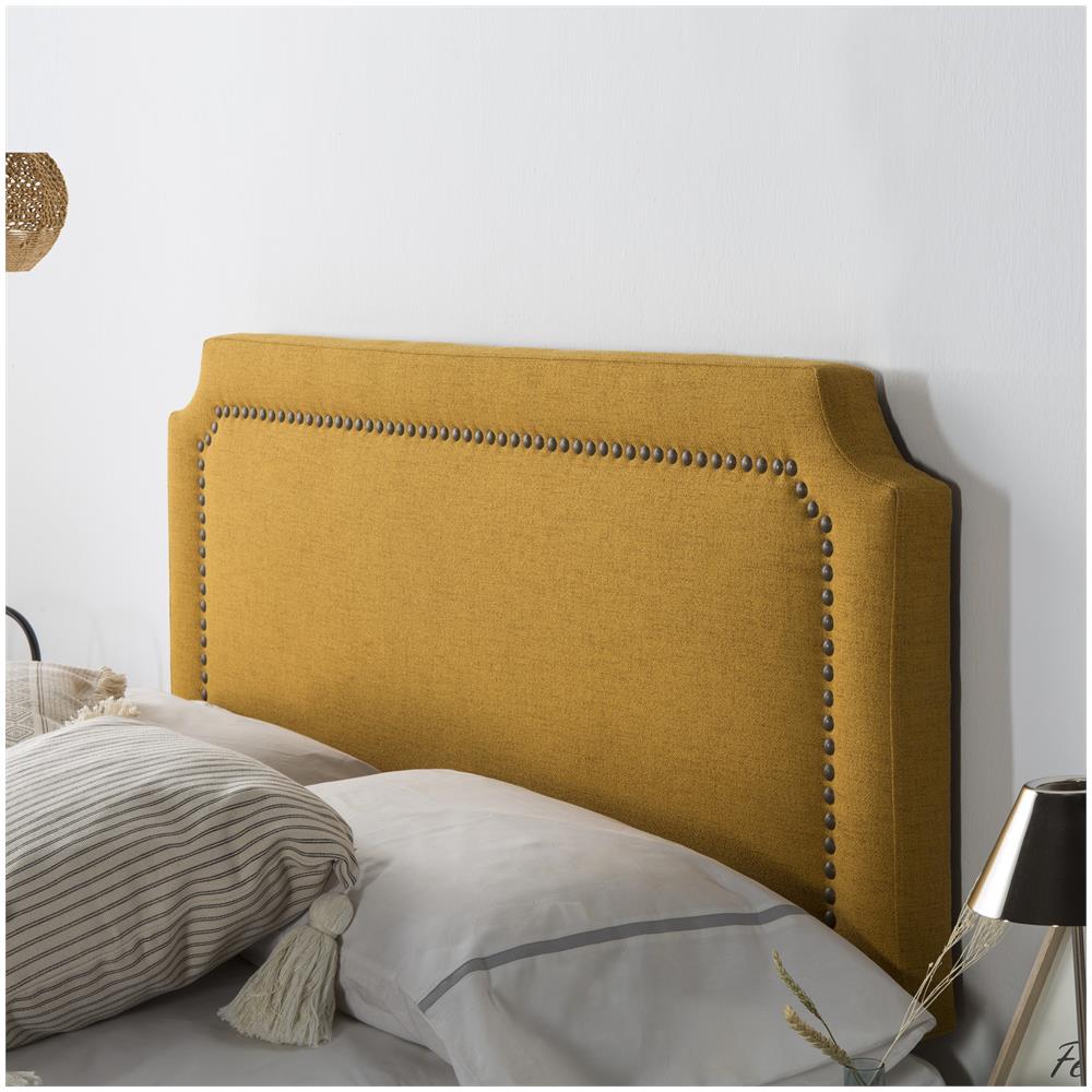 Testata Imbottita Leonor 140x60cm Senape, Borchie Marrone, Spessore Totale Di 8 Cm - Foto 2