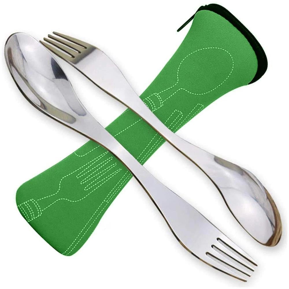 Confezione Da 2 Portatile Dellacciaio Inossidabile Sporks Posate Da Campeggio Portatile (2 Pezzi)  - Foto 1