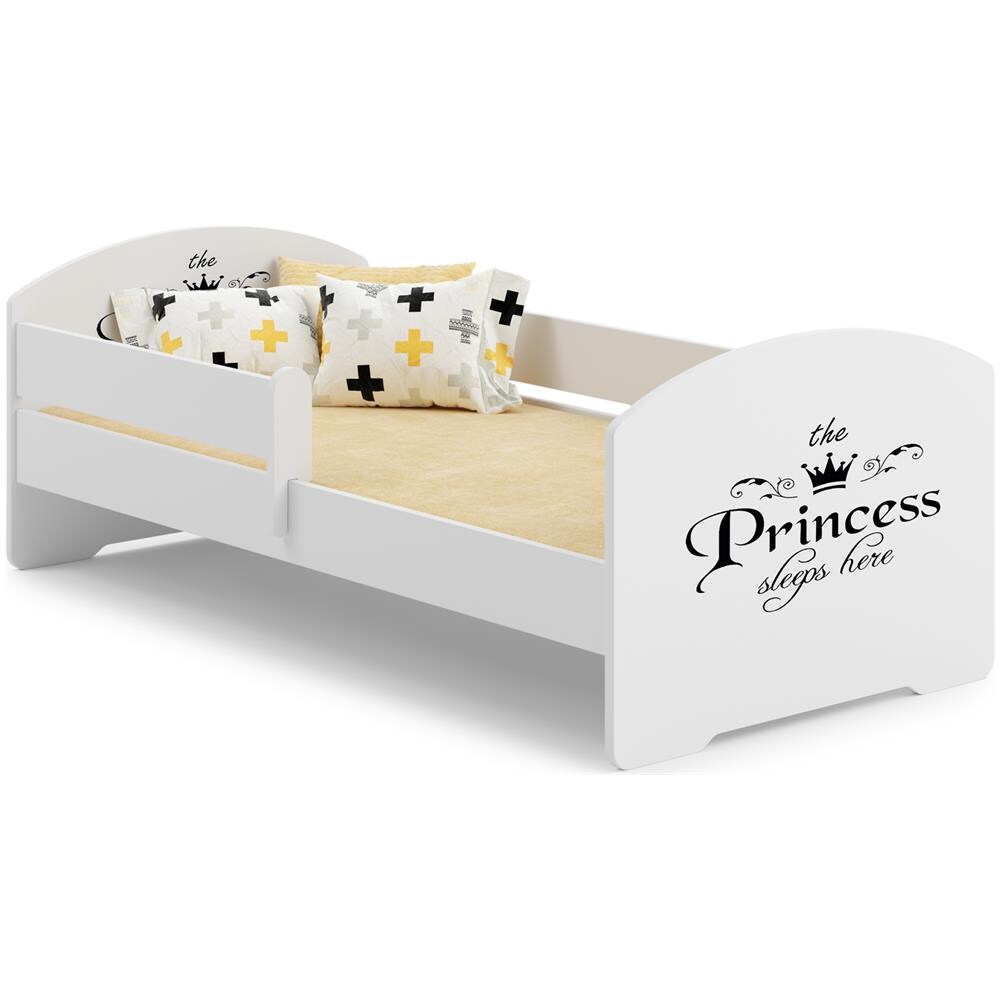 Luk 160x80 Letto Per Bambino Con Ringhiera + Materasso E Giroletto Sleeping Princess Black - Foto 1